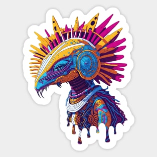 Alien Bird - Ancient Alien with Helmet with Spikes. Sticker